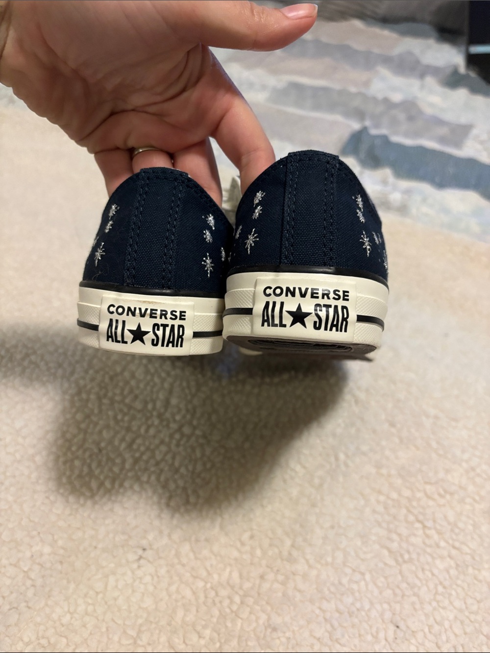 Converse Low Top Sneakers - Navy and White Embroidered Sparkles - Picture 5 of 5